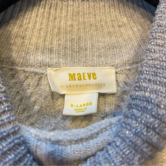 MAEVE by Anthropologie Cozy Gray Cable Knit Sweater with Glitter Trim XL - Picture 5 of 5